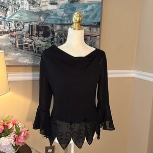 Black crepe holiday beaded top